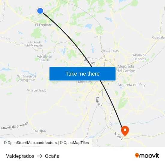 Valdeprados to Ocaña map