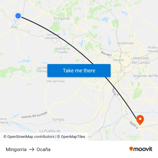 Mingorría to Ocaña map