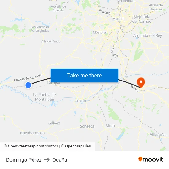 Domingo Pérez to Ocaña map