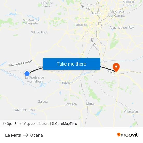 La Mata to Ocaña map