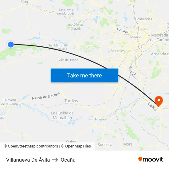 Villanueva De Ávila to Ocaña map