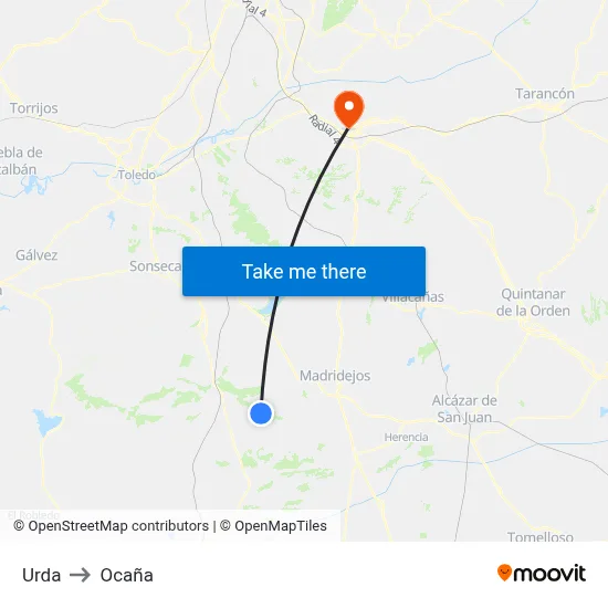 Urda to Ocaña map