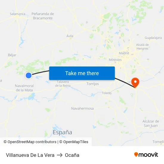 Villanueva De La Vera to Ocaña map