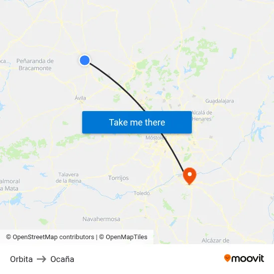 Orbita to Ocaña map