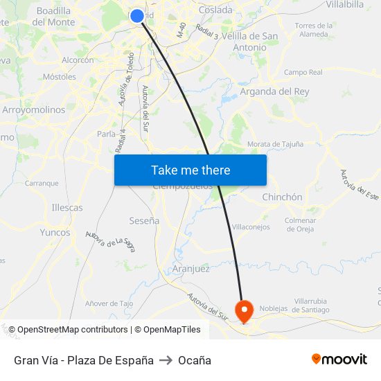 Gran Vía - Plaza De España to Ocaña map