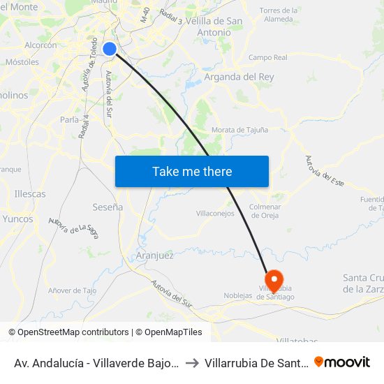 Av. Andalucía - Villaverde Bajo Cruce to Villarrubia De Santiago map