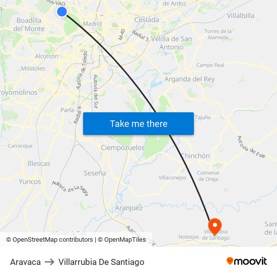 Aravaca to Villarrubia De Santiago map