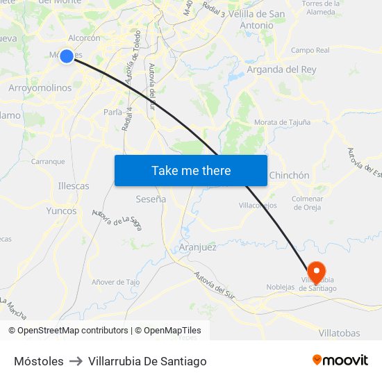 Móstoles to Villarrubia De Santiago map