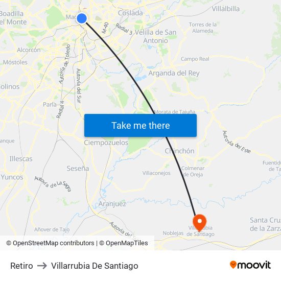 Retiro to Villarrubia De Santiago map