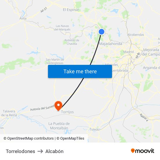 Torrelodones to Alcabón map