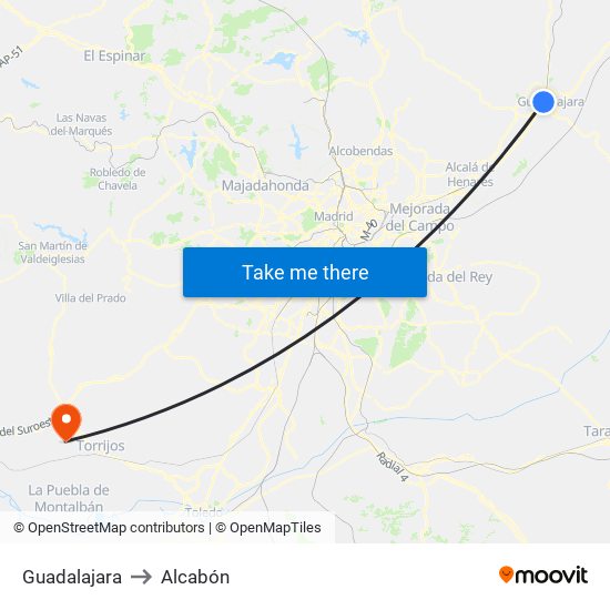 Guadalajara to Alcabón map