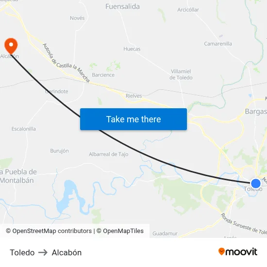 Toledo to Alcabón map