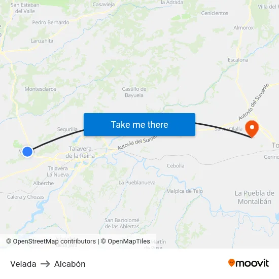 Velada to Alcabón map