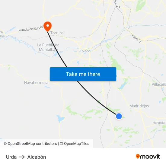 Urda to Alcabón map