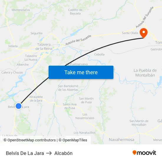 Belvís De La Jara to Alcabón map