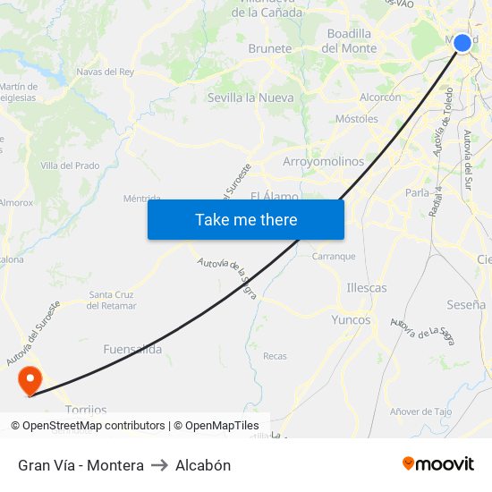 Gran Vía - Montera to Alcabón map