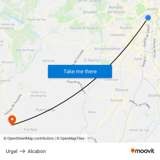 Urgel to Alcabón map