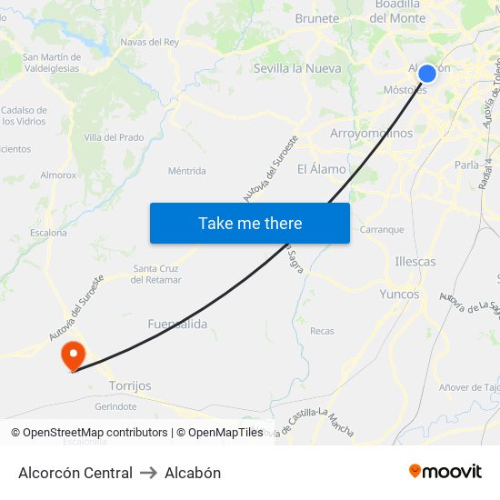 Alcorcón Central to Alcabón map