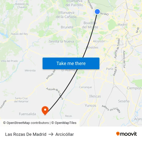 Las Rozas De Madrid to Arcicóllar map