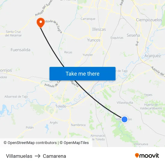 Villamuelas to Camarena map