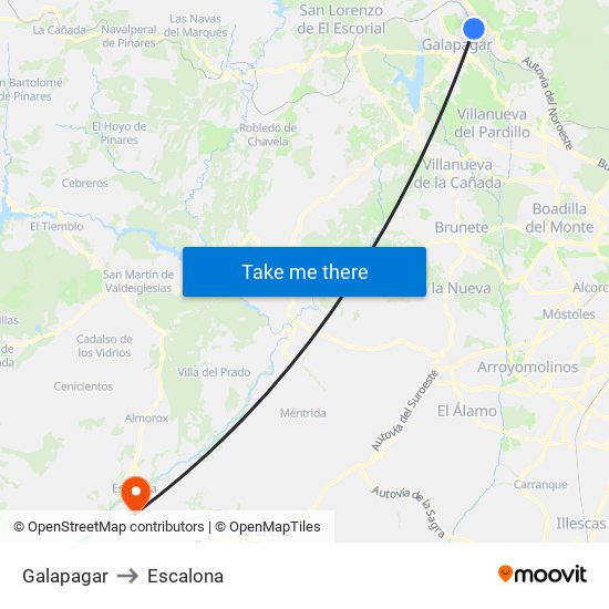 Galapagar to Escalona map