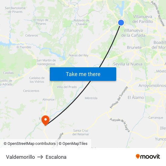 Valdemorillo to Escalona map