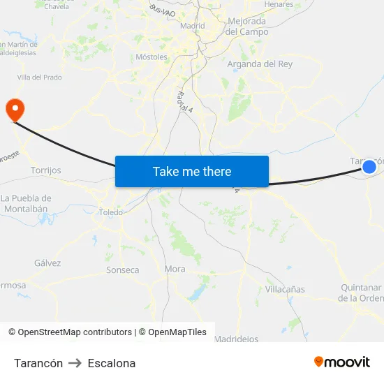 Tarancón to Escalona map