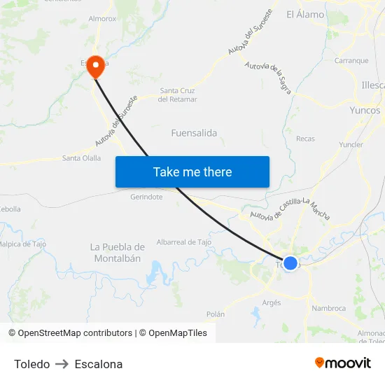 Toledo to Escalona map