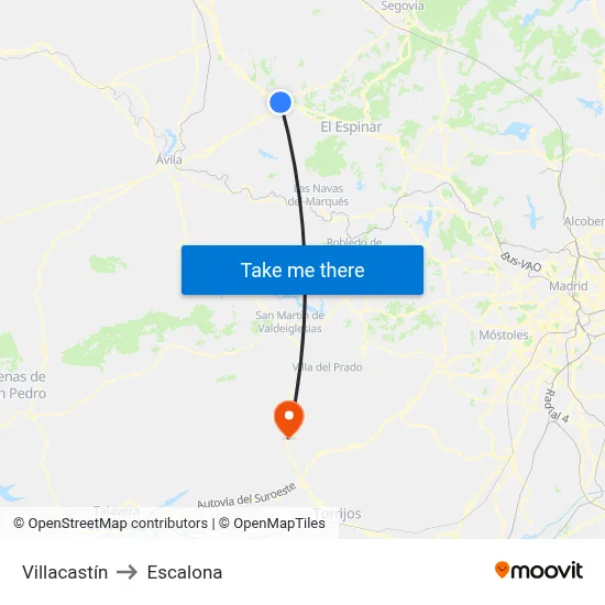 Villacastín to Escalona map