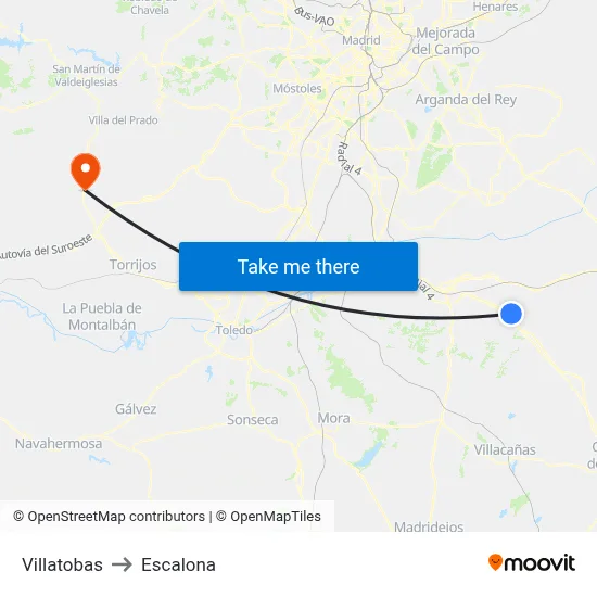 Villatobas to Escalona map