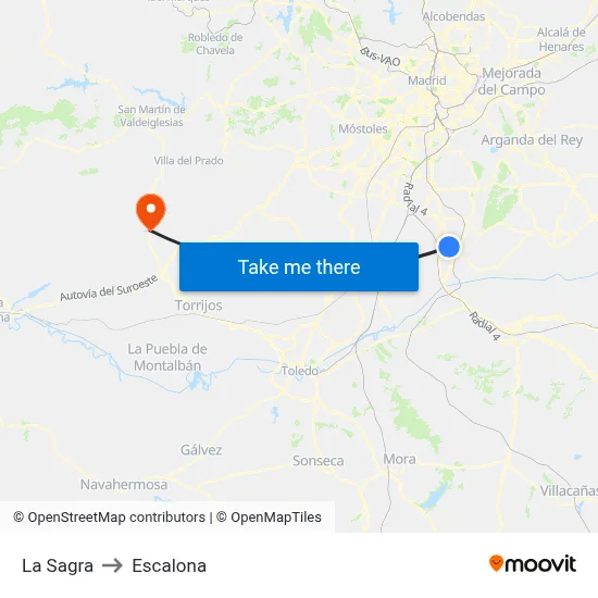 La Sagra to Escalona map