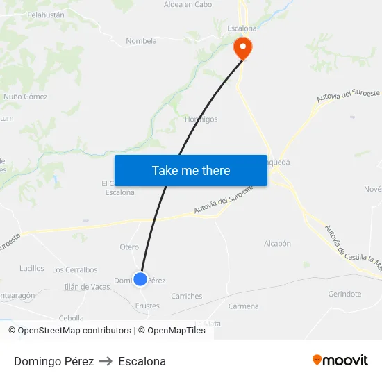 Domingo Pérez to Escalona map