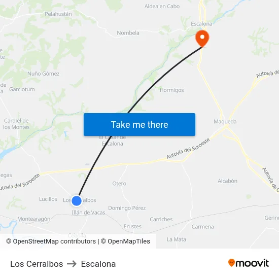 Los Cerralbos to Escalona map