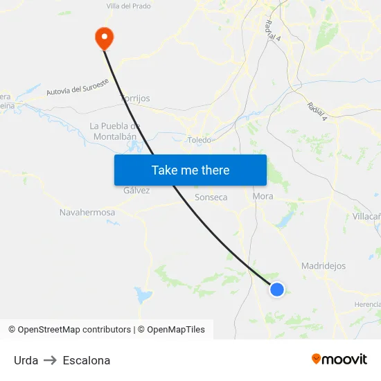 Urda to Escalona map