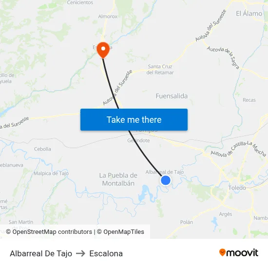 Albarreal De Tajo to Escalona map