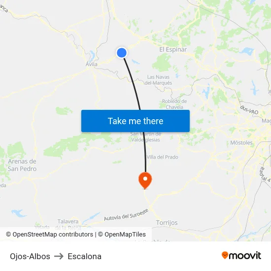 Ojos-Albos to Escalona map