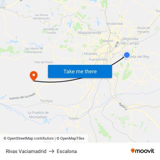 Rivas Vaciamadrid to Escalona map