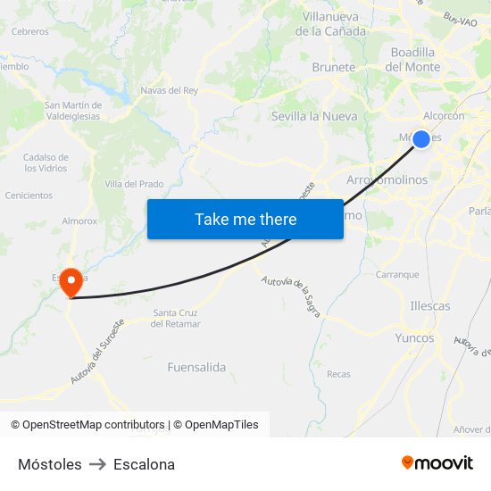 Móstoles to Escalona map