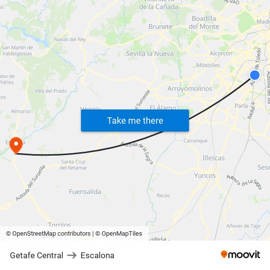 Getafe Central to Escalona map