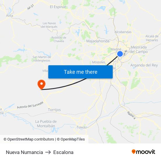 Nueva Numancia to Escalona map