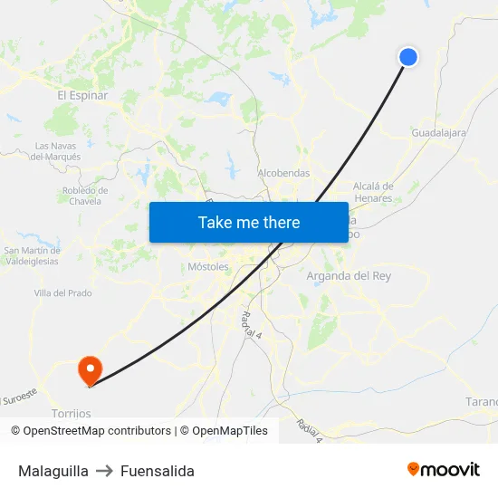 Malaguilla to Fuensalida map