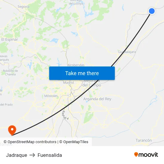 Jadraque to Fuensalida map