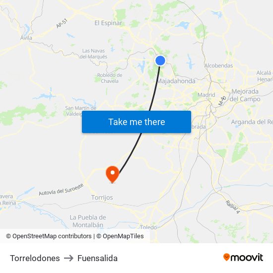 Torrelodones to Fuensalida map