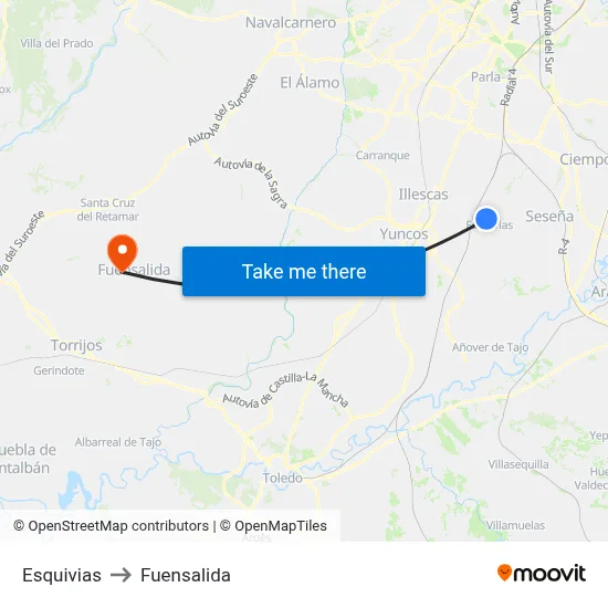 Esquivias to Fuensalida map