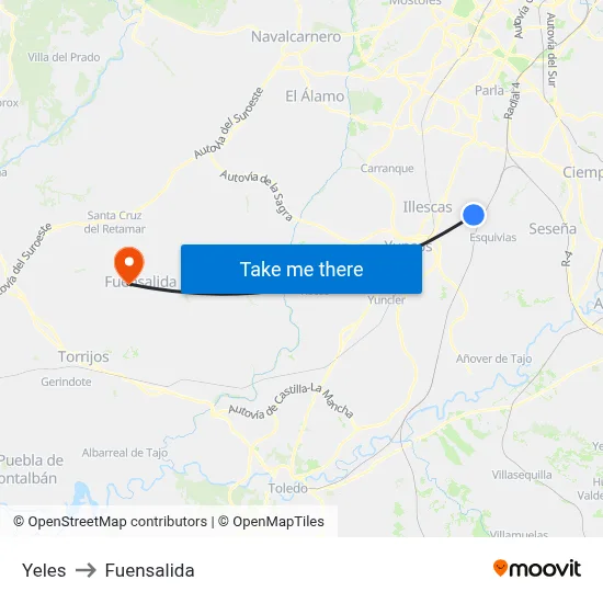 Yeles to Fuensalida map