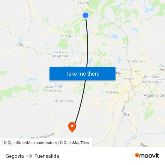 Segovia to Fuensalida map
