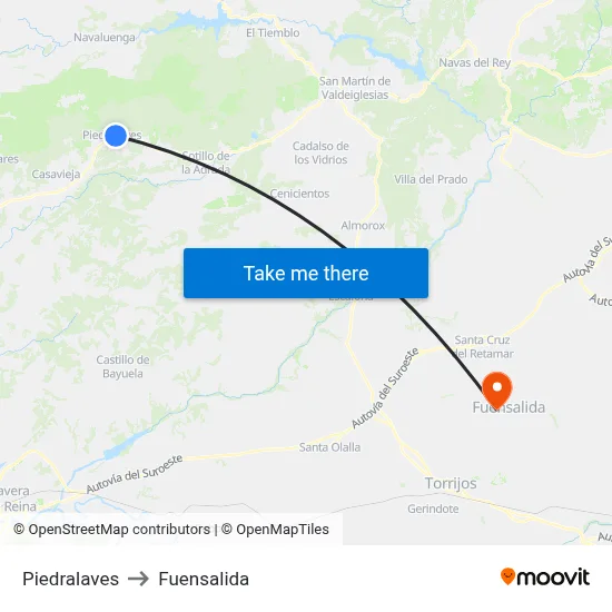 Piedralaves to Fuensalida map