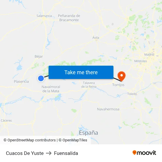 Cuacos De Yuste to Fuensalida map