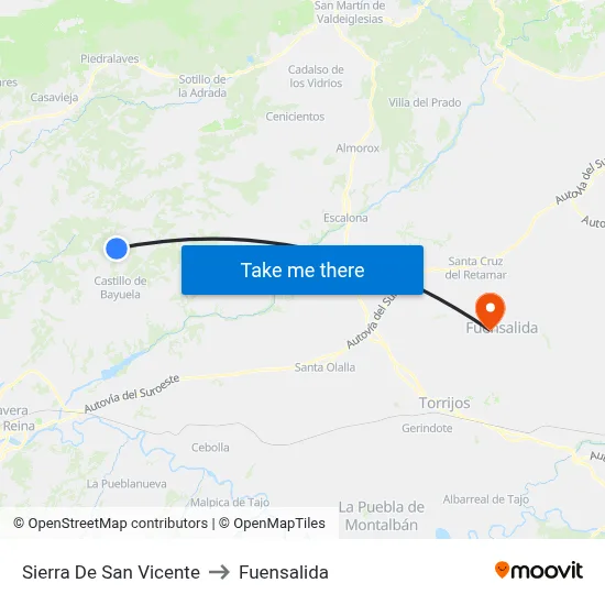 Sierra De San Vicente to Fuensalida map