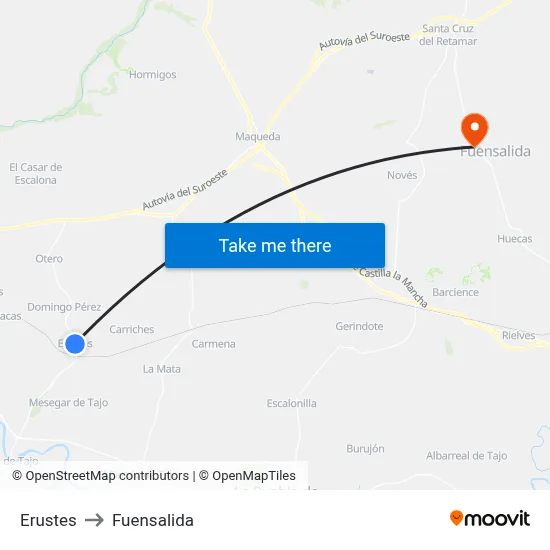 Erustes to Fuensalida map